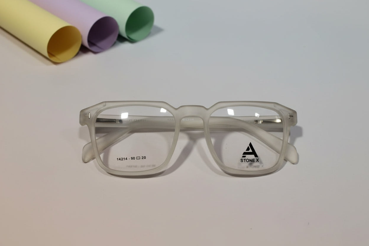 Stone X Transparent Frosted Rectangular Eyeglasses – Full Rim Frame