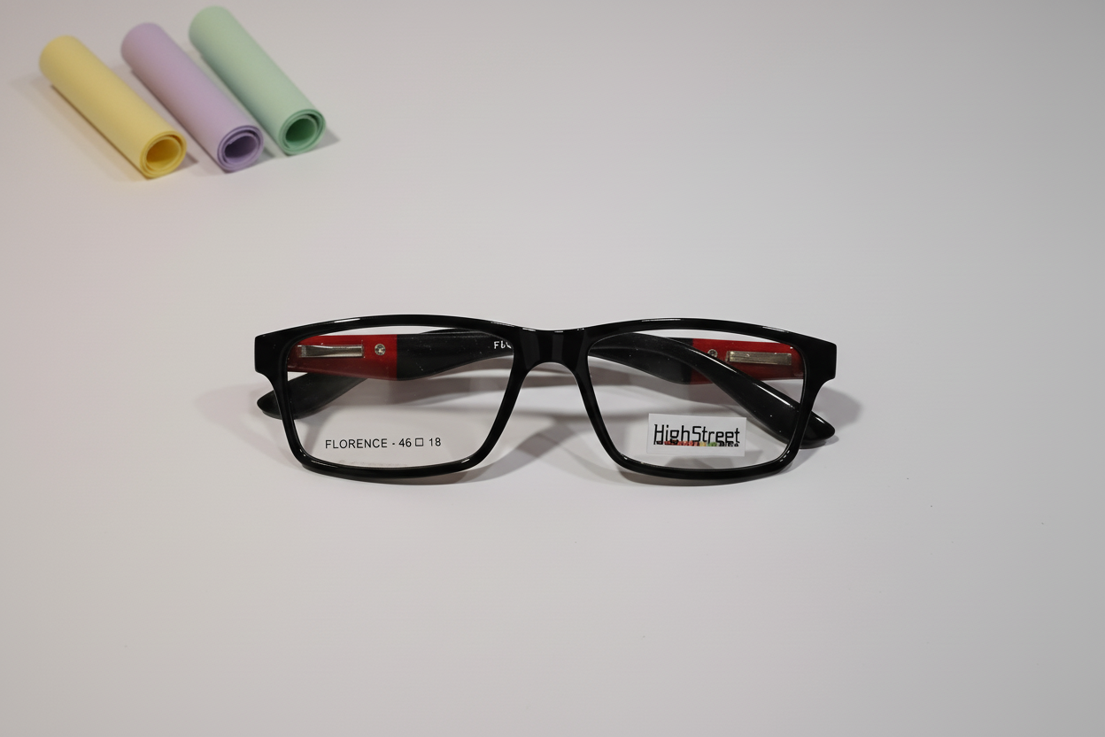 HighStreet Kids Eyeglasses – Black Full-Rim Frame with Red Inner Accent