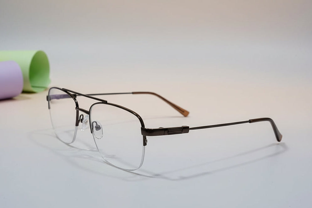 Wonder Memory Men’s Aviator Eyeglasses – Metal Frame with Memory Flex