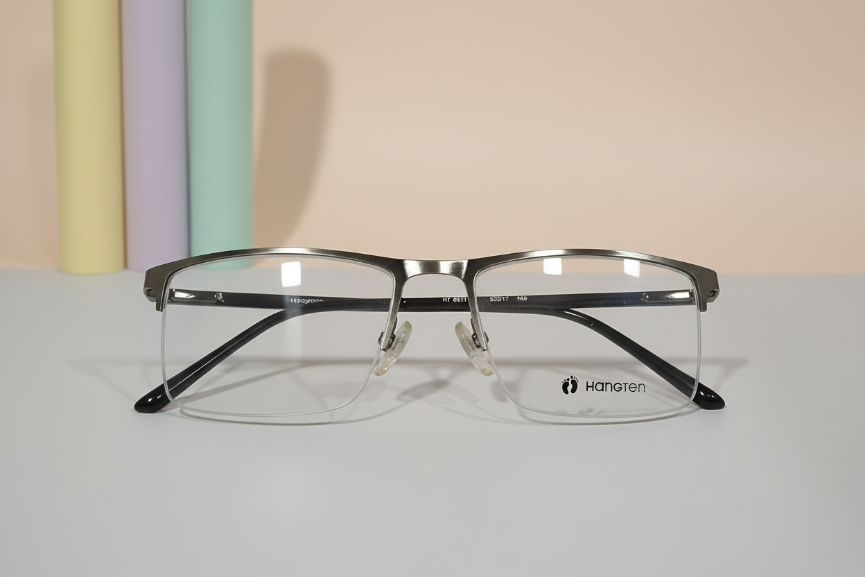 Hangten Gunmetal Rectangular Eyeglasses – Lightweight Semi-Rimless Unisex Frame