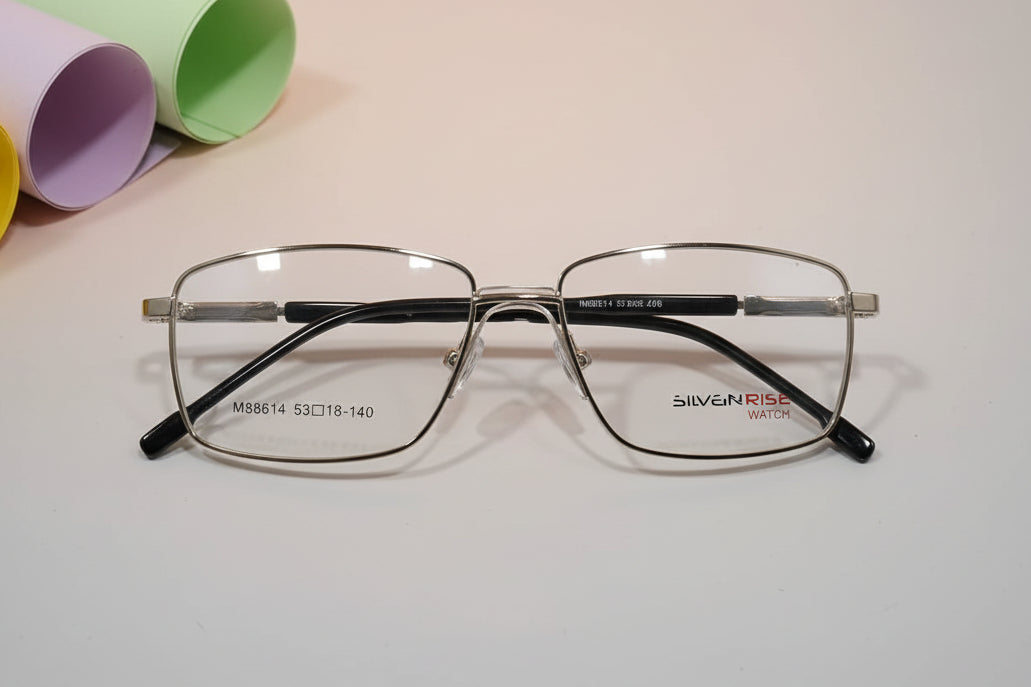 Simonrise Men’s Full-Rim Rectangle Eyeglass Frame – Transparent & Gold