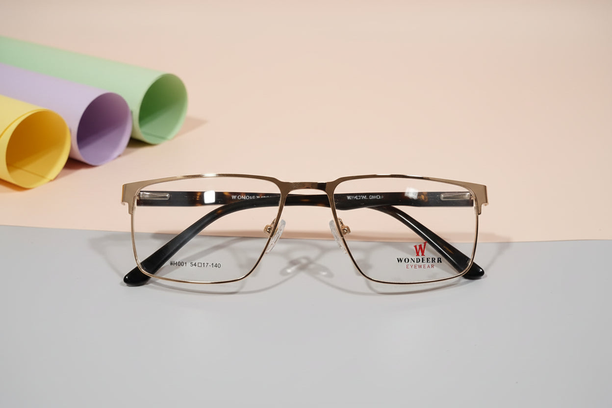 Wonder Eyewear Men’s Full-Rim Rectangle Eyeglass Frame – Gold