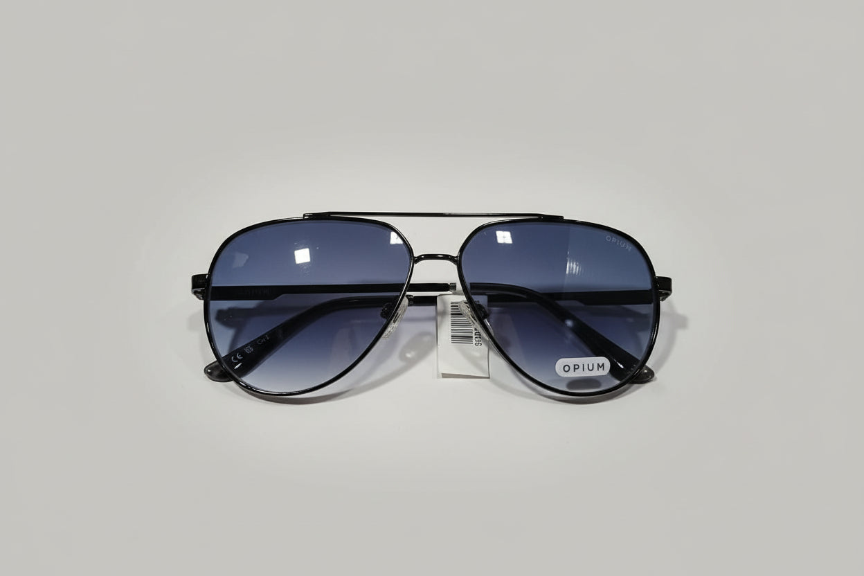 OPIUM Classic Aviator Sunglasses – Black Metal Frame with Blue Gradient Lenses