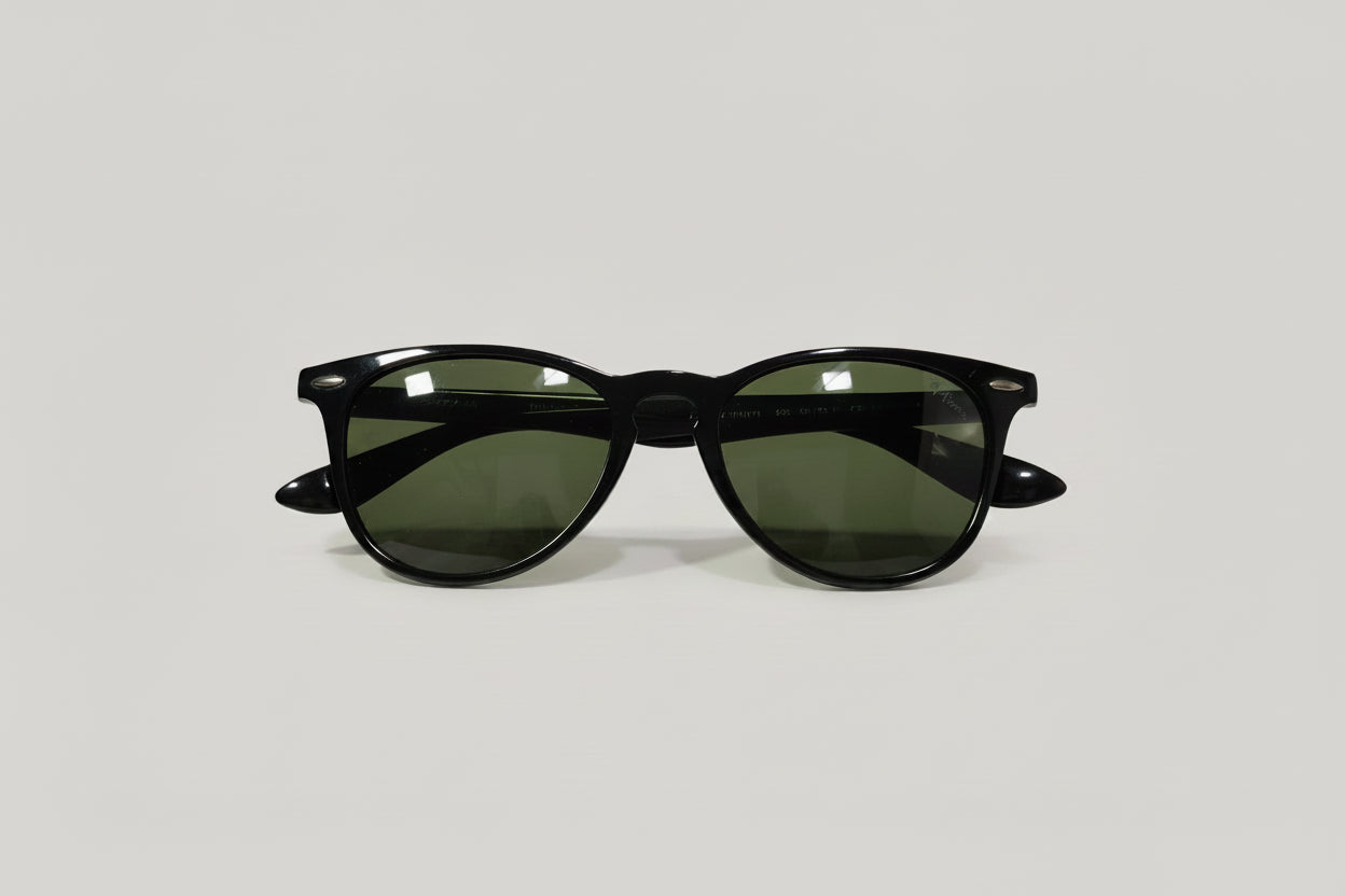 Classic Round Sunglasses – Black Frame with Dark Green Lenses
