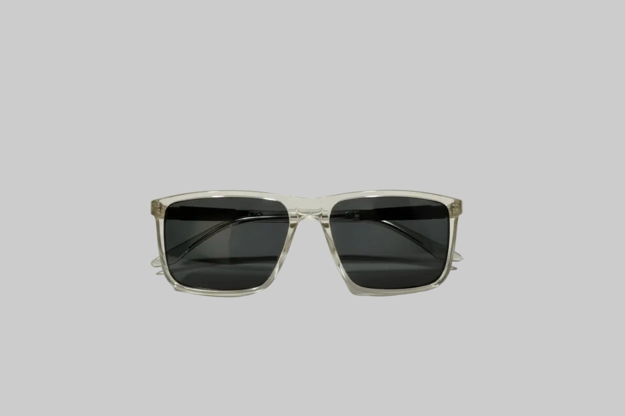 Crystal Clear Rectangular Sunglasses with Dark Grey UV-Protected Lenses | Unisex Modern Eyewear