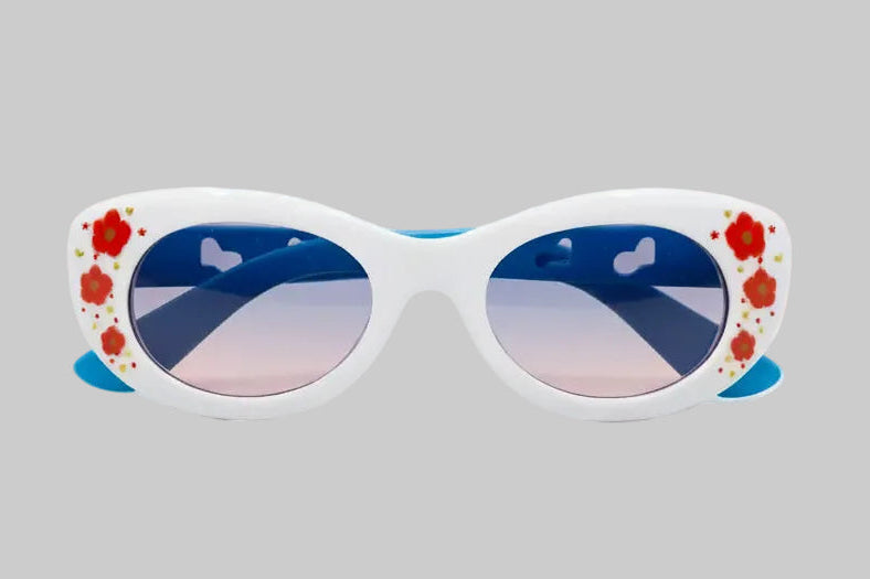 Kids Floral Sunglasses – White Frame with Blue-Pink Gradient Lenses