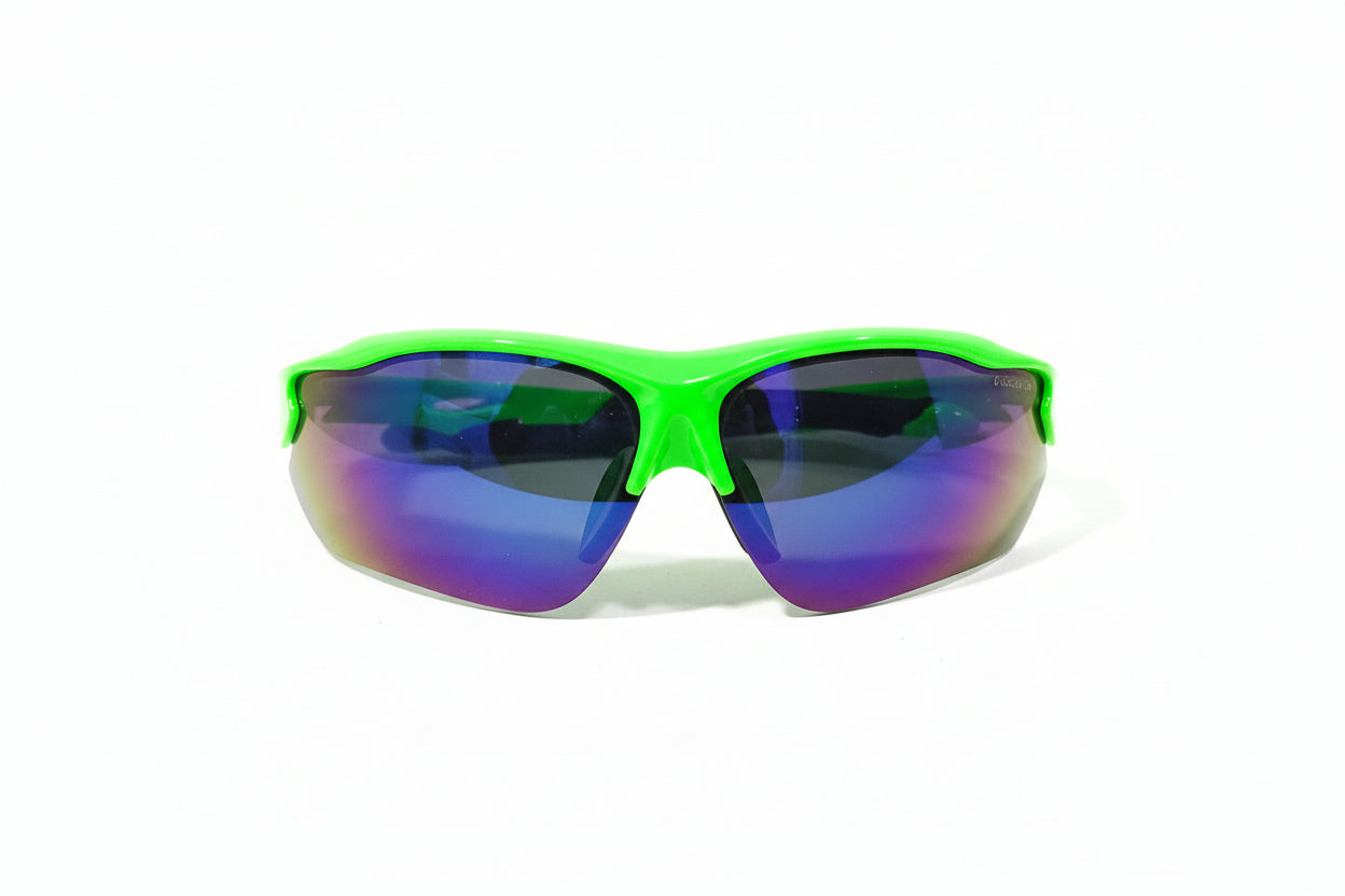 Kids Sports Sunglasses – Neon Green Frame with Mirrored UV Lenses