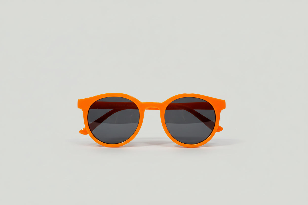 Kids Orange Round Sunglasses – Bold Frame with Dark Smoke Lenses