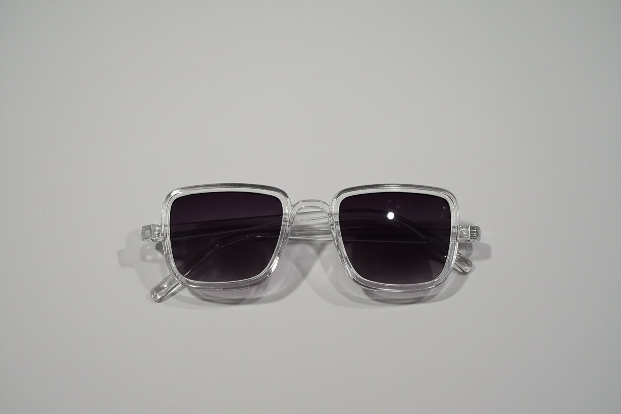 Kids Transparent Square Sunglasses – Clear Frame with Purple Gradient Lenses