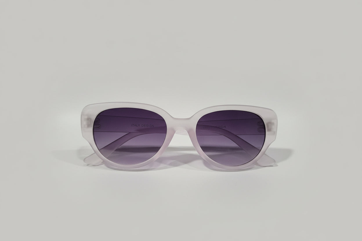 Kids Frosted White Oval Sunglasses – Soft Frame with Purple Gradient Lenses