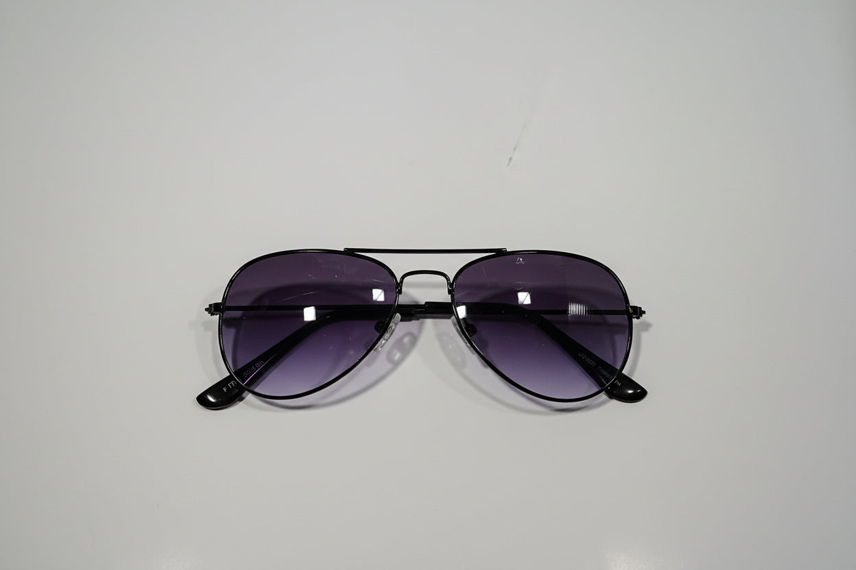 Kids Black Metal Aviator Sunglasses – Classic Frame with Purple Gradient Lenses