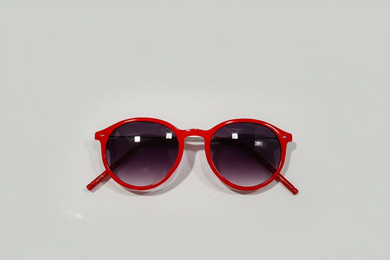 Kids Red Round Sunglasses – Classic Frame with Purple Gradient Lenses