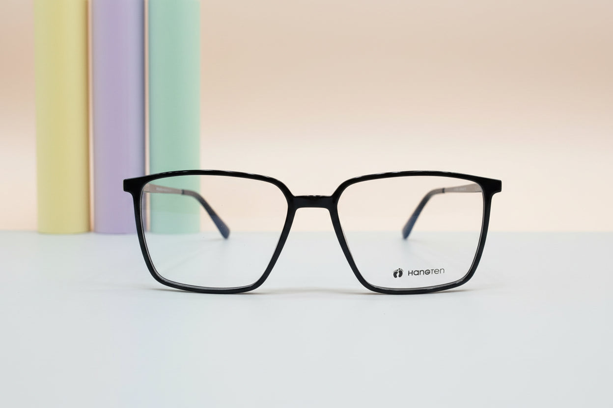 Hangten Classic Black Rectangle Eyeglasses – Lightweight Full-Rim Unisex Frame