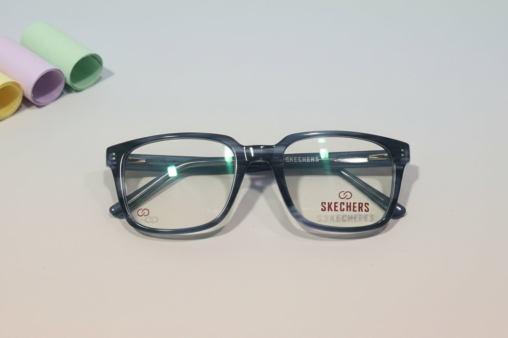 Skechers Black & Blue Square Eyeglasses – Lightweight Full-Rim Unisex Frame