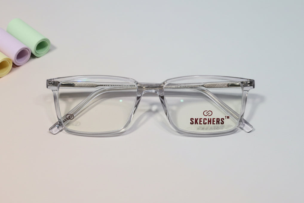 Skechers Crystal Clear Square Eyeglasses – Lightweight Full-Rim Unisex Frame