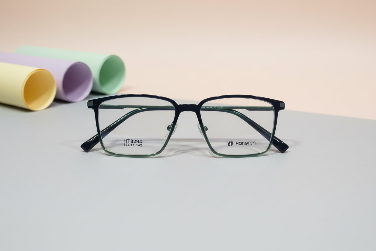Hangten Black & Green Rectangle Eyeglasses – Lightweight Full-Rim Unisex Frame
