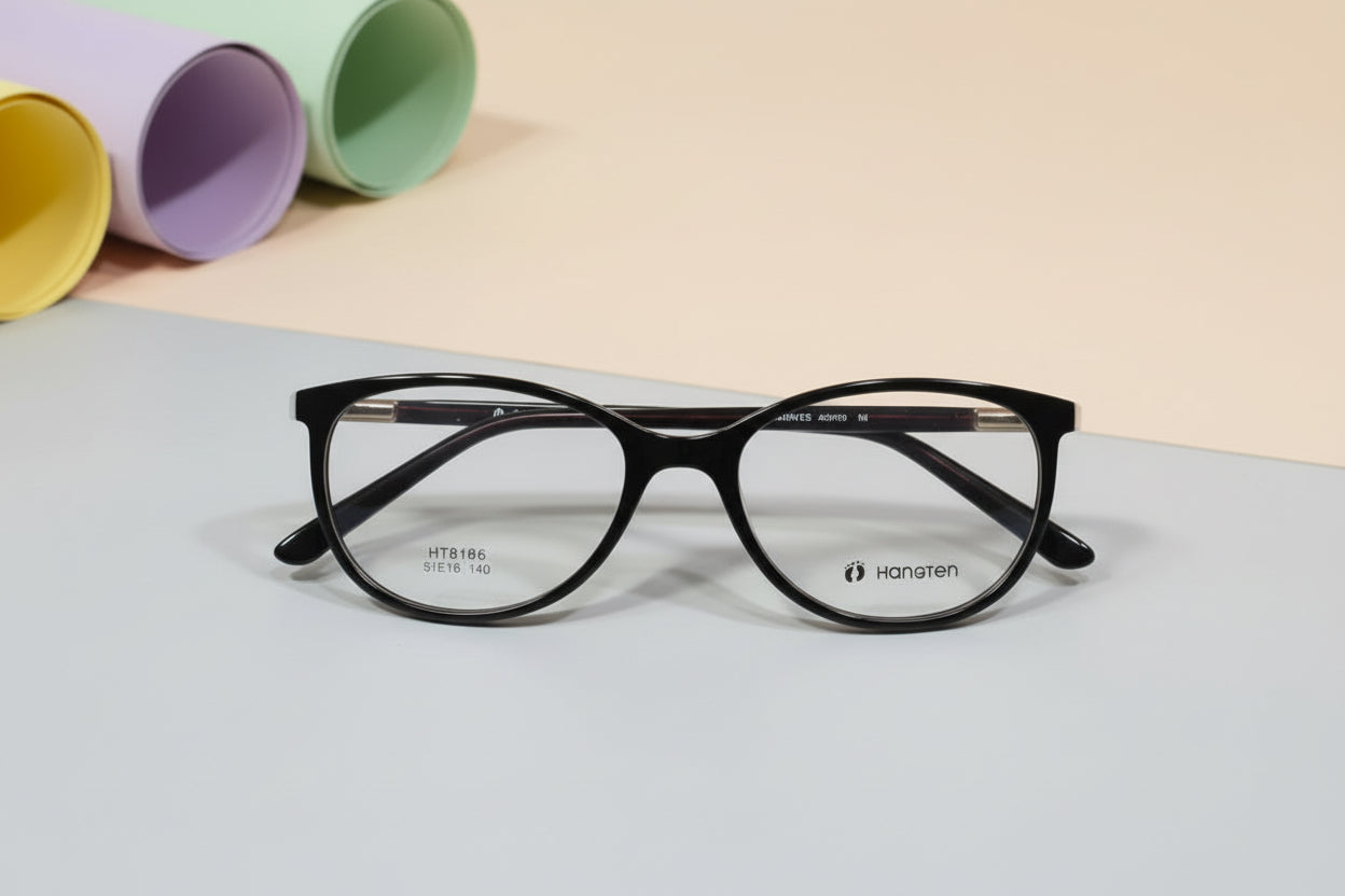 Hangten Burgundy Oval Eyeglasses – Lightweight Full-Rim Unisex Frame