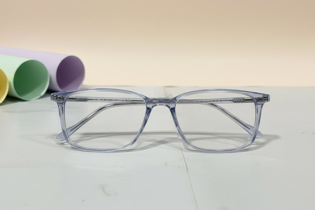 Hangten Transparent Blue Rectangular Eyeglasses – Lightweight Full-Rim Unisex Frame