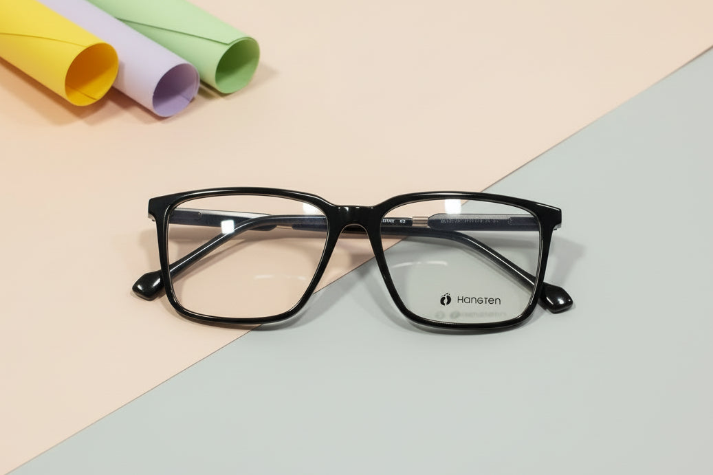 Hangten Black Rectangular Eyeglasses – Classic Full-Rim Unisex Frame