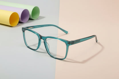 U Eyewear Transparent Teal Rectangular Eyeglasses – Full Rim Frame