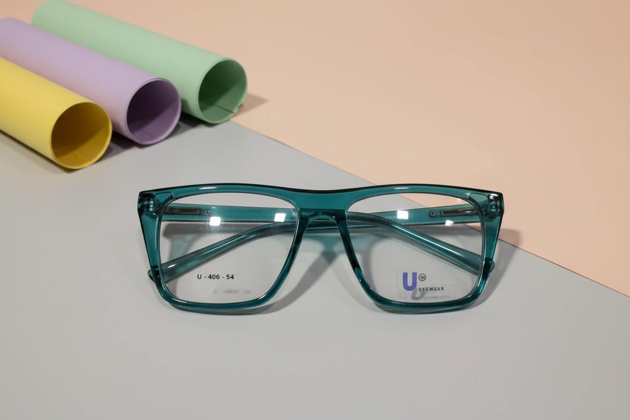 U Eyewear Transparent Teal Rectangular Eyeglasses – Full Rim Frame