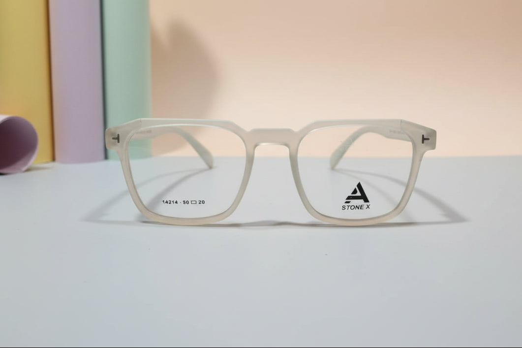 Stone X Transparent Frosted Rectangular Eyeglasses – Full Rim Frame