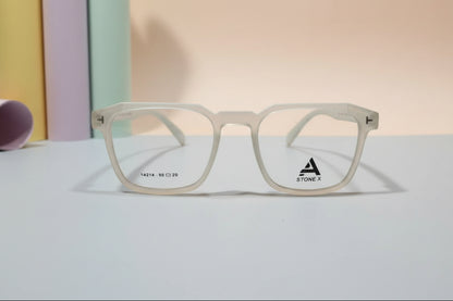 Stone X Transparent Frosted Rectangular Eyeglasses – Full Rim Frame