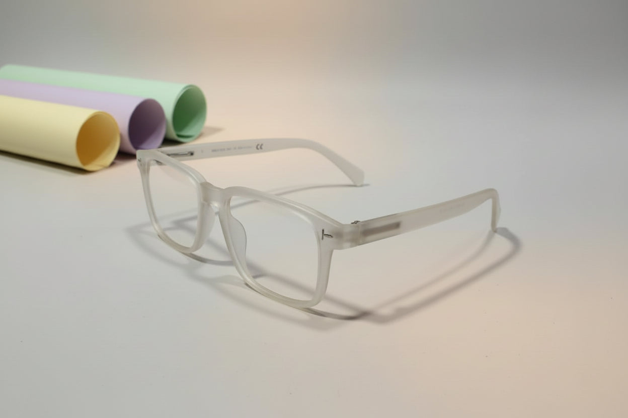 Stone X Transparent Frosted Rectangular Eyeglasses – Full Rim Frame
