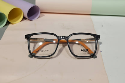 T2X Unity Black Rectangular Eyeglasses – Full Rim Frame with Orange Temples