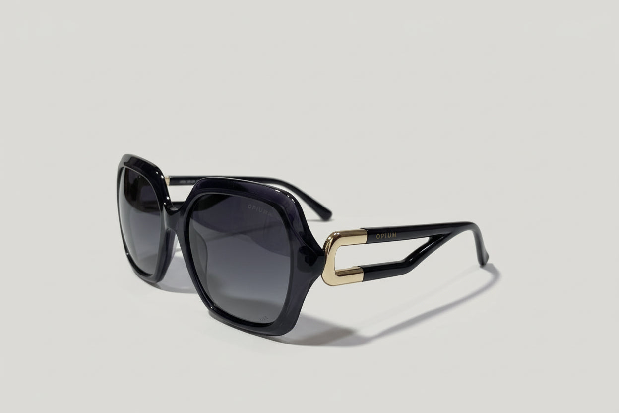 Opium Oversized Square Sunglasses – Glossy Dark Purple Frame with Grey Lenses