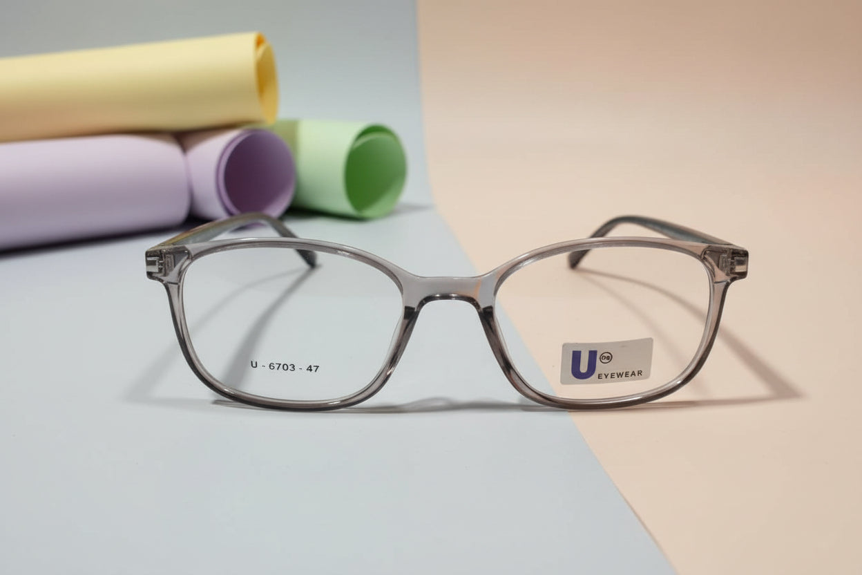 U Eyewear Smoke Grey Transparent Rectangular Eyeglasses – Full Rim Frame