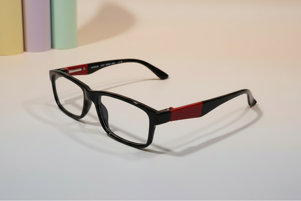 HighStreet Kids Eyeglasses – Black Full-Rim Frame with Red Inner Accent