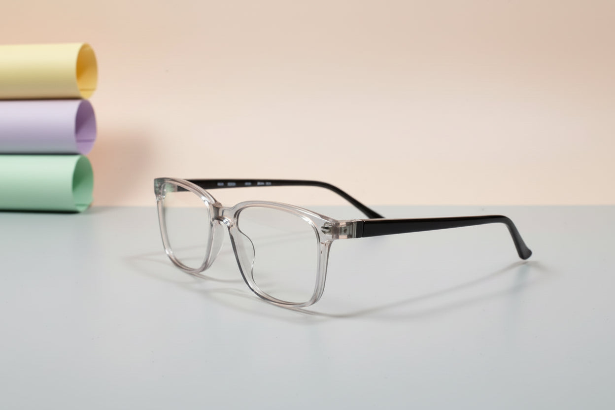 U Eyewear Smoke Grey Transparent Rectangular Eyeglasses – Full Rim Frame