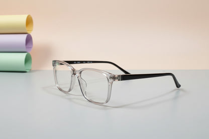 U Eyewear Smoke Grey Transparent Rectangular Eyeglasses – Full Rim Frame