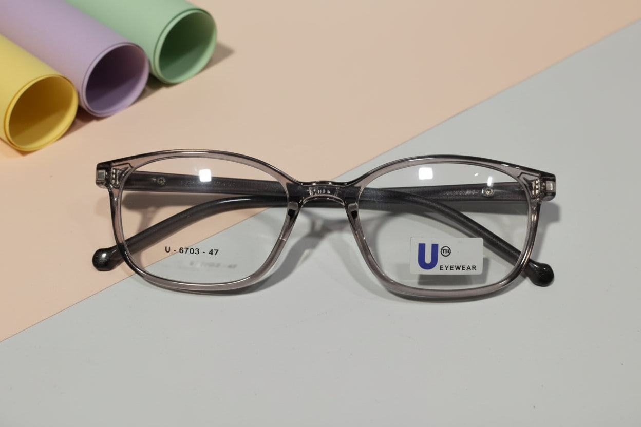U Eyewear Smoke Grey Transparent Rectangular Eyeglasses – Full Rim Frame