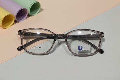 U Eyewear Smoke Grey Transparent Rectangular Eyeglasses – Full Rim Frame