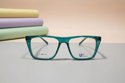 U Eyewear Transparent Teal Rectangular Eyeglasses – Full Rim Frame