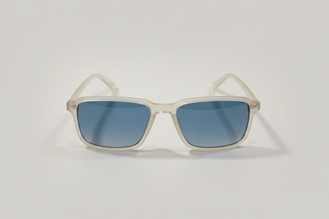 Velocity Square Sunglasses – Frosted White Frame with Blue Lenses