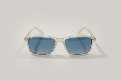 Velocity Square Sunglasses – Frosted White Frame with Blue Lenses
