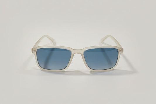 Velocity Square Sunglasses – Frosted White Frame with Blue Lenses