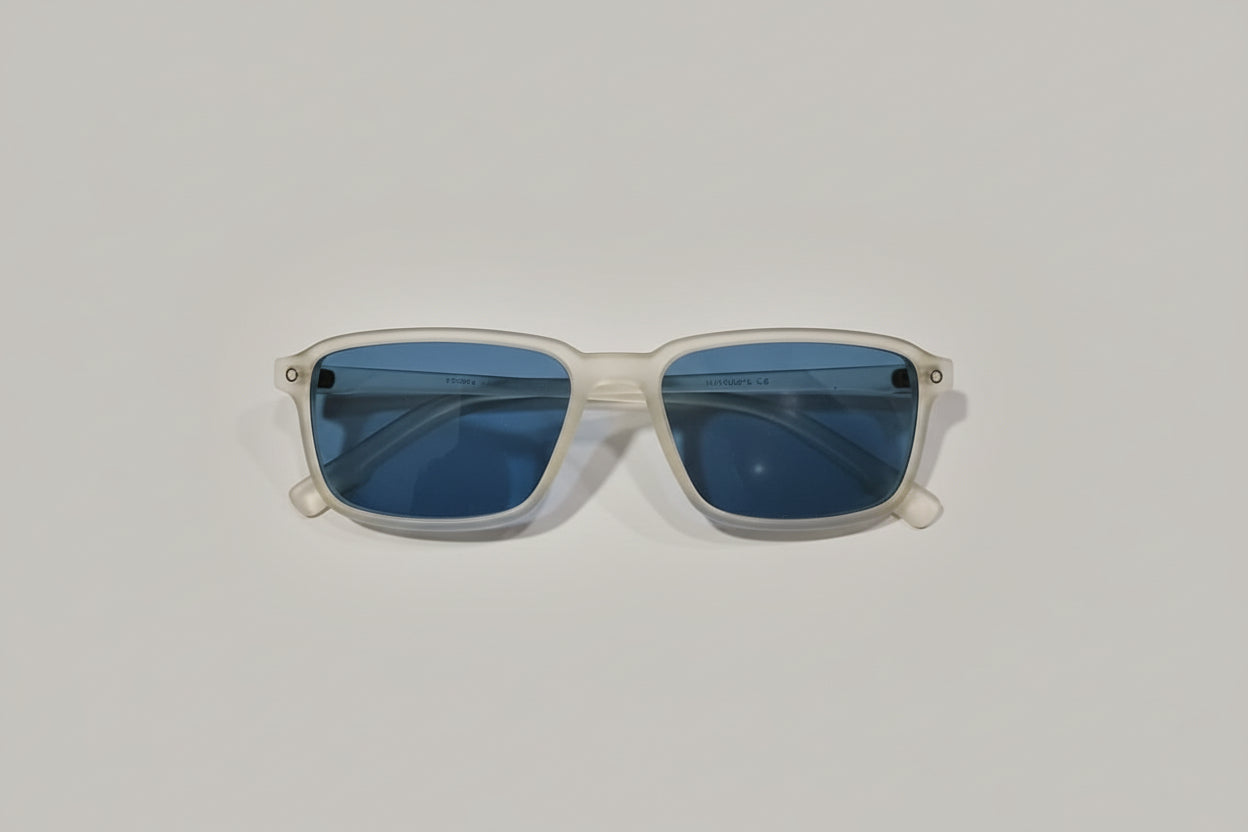 Velocity Square Sunglasses – Frosted White Frame with Blue Lenses