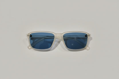 Velocity Square Sunglasses – Frosted White Frame with Blue Lenses