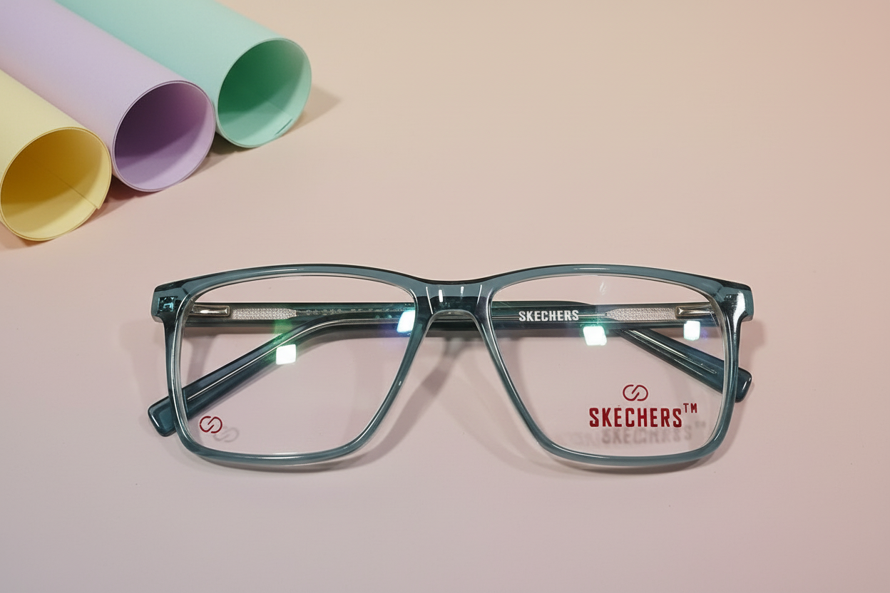 Skechers Teal Rectangular Eyeglasses – Lightweight Full-Rim Unisex Frame