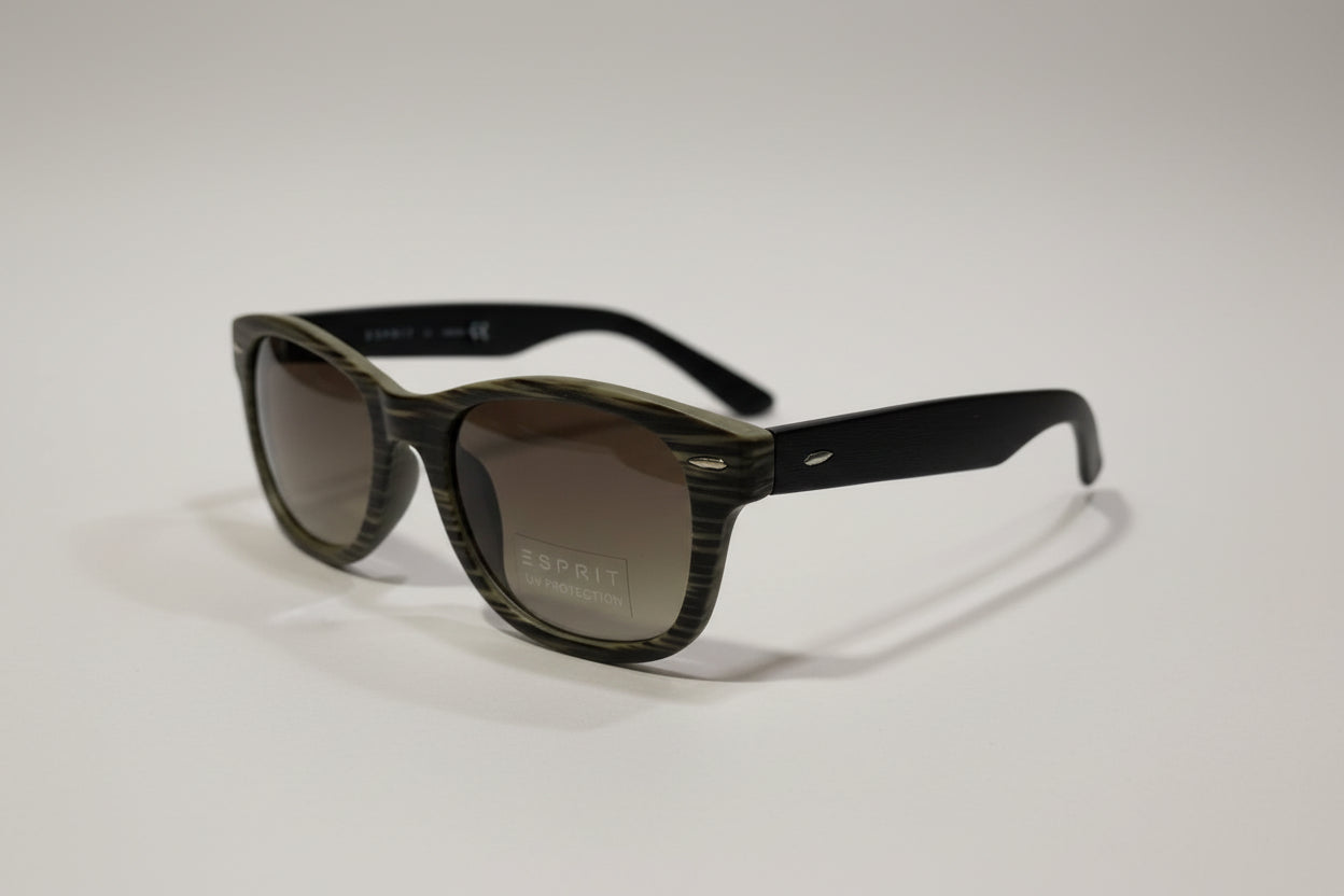 Esprit Rectangular Sunglasses – Woodgrain Finish Frame with Brown Gradient Lenses