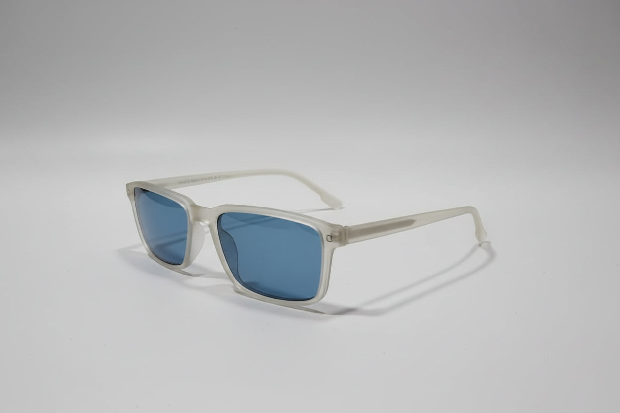 Velocity Square Sunglasses – Frosted White Frame with Blue Lenses