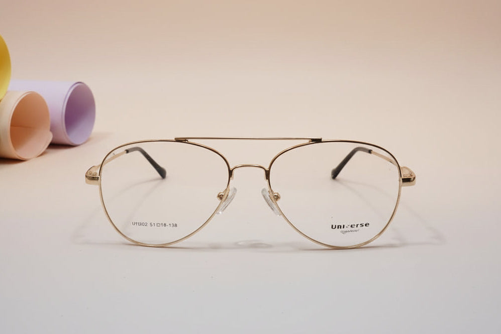 Universe Men’s Gold Aviator Sunglasses – Metal Full-Rim Frame