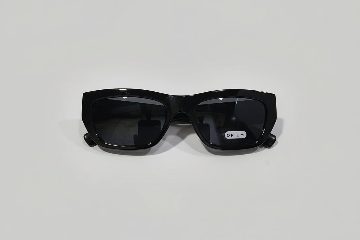 OPIUM Slim Rectangular Sunglasses – Gloss Black Frame with Smoke Grey Lenses
