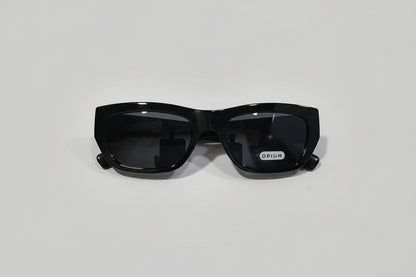 OPIUM Slim Rectangular Sunglasses – Gloss Black Frame with Smoke Grey Lenses