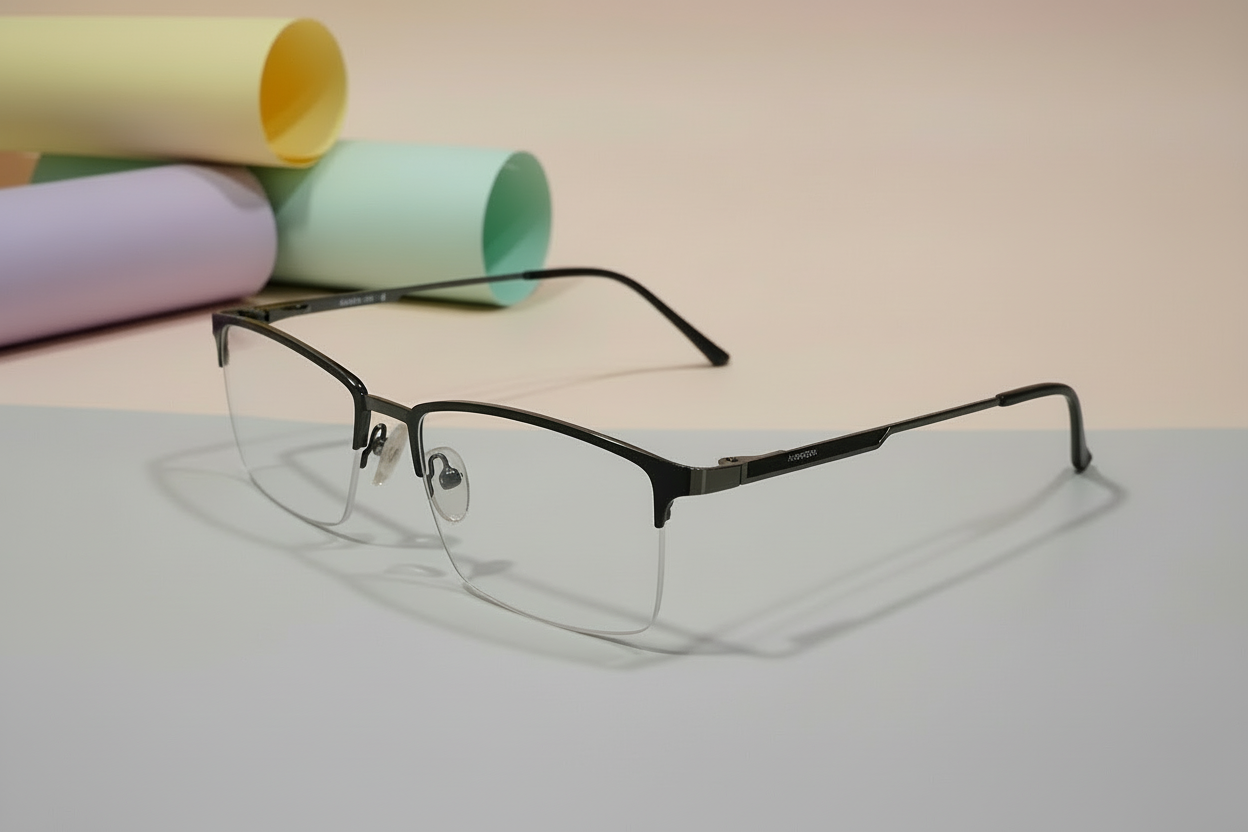 Hangten Gunmetal Rectangular Eyeglasses – Lightweight Semi-Rimless Unisex Frame