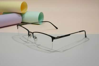 Hangten Gunmetal Rectangular Eyeglasses – Lightweight Semi-Rimless Unisex Frame